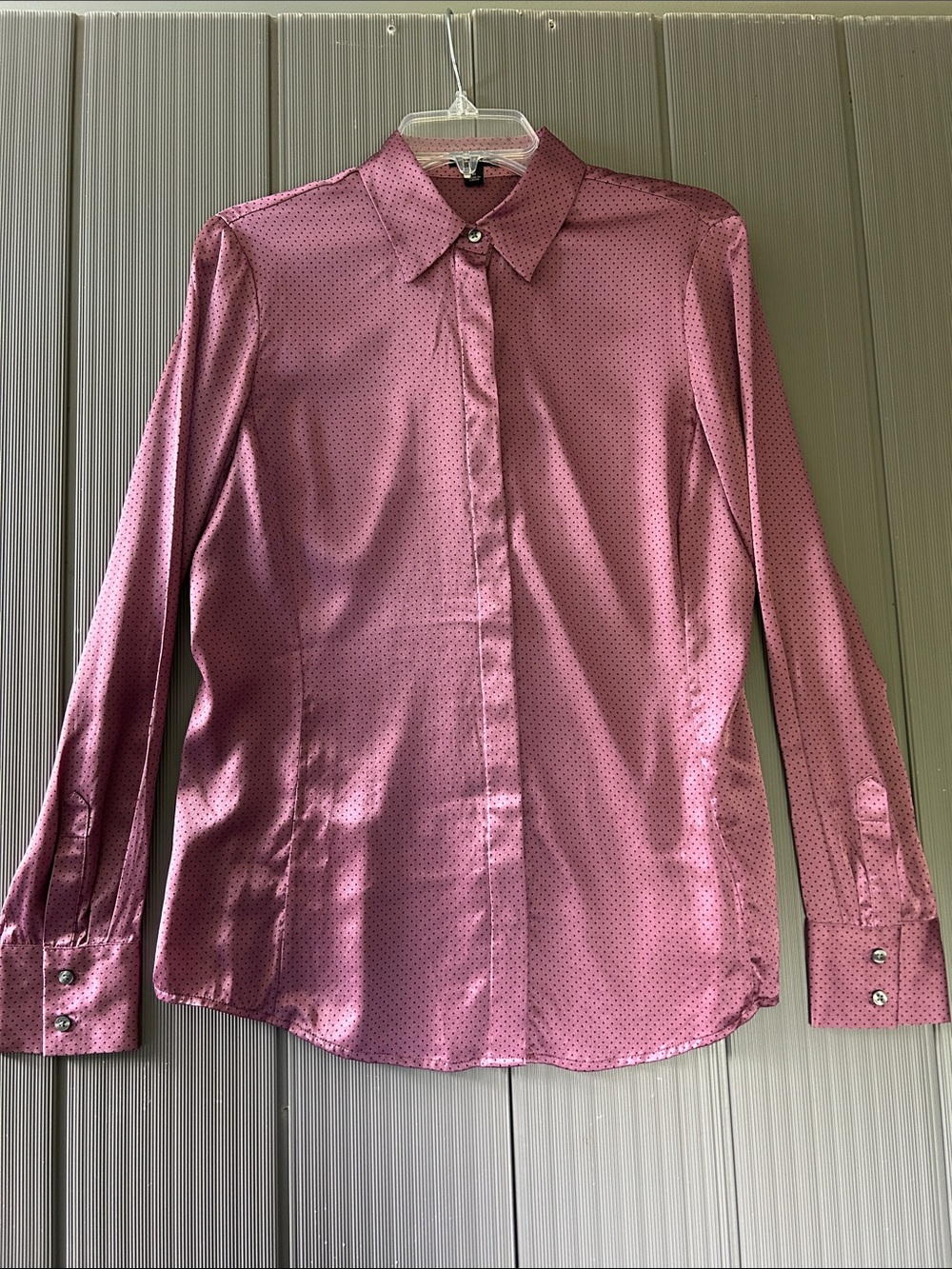 Ann Taylor Mauve-Pink Silk Stretch Dot Button-Front Blouse